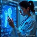 AI in Healthcare & Medical Field “Humanoid robot performing surgery in a futuristic operating room with advanced AI medical technology”